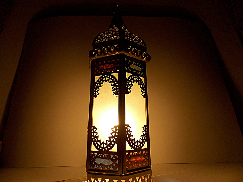 Handmade Moroccan Brass hexagonal stained glass Table Lamp / Lantern / Pendant
